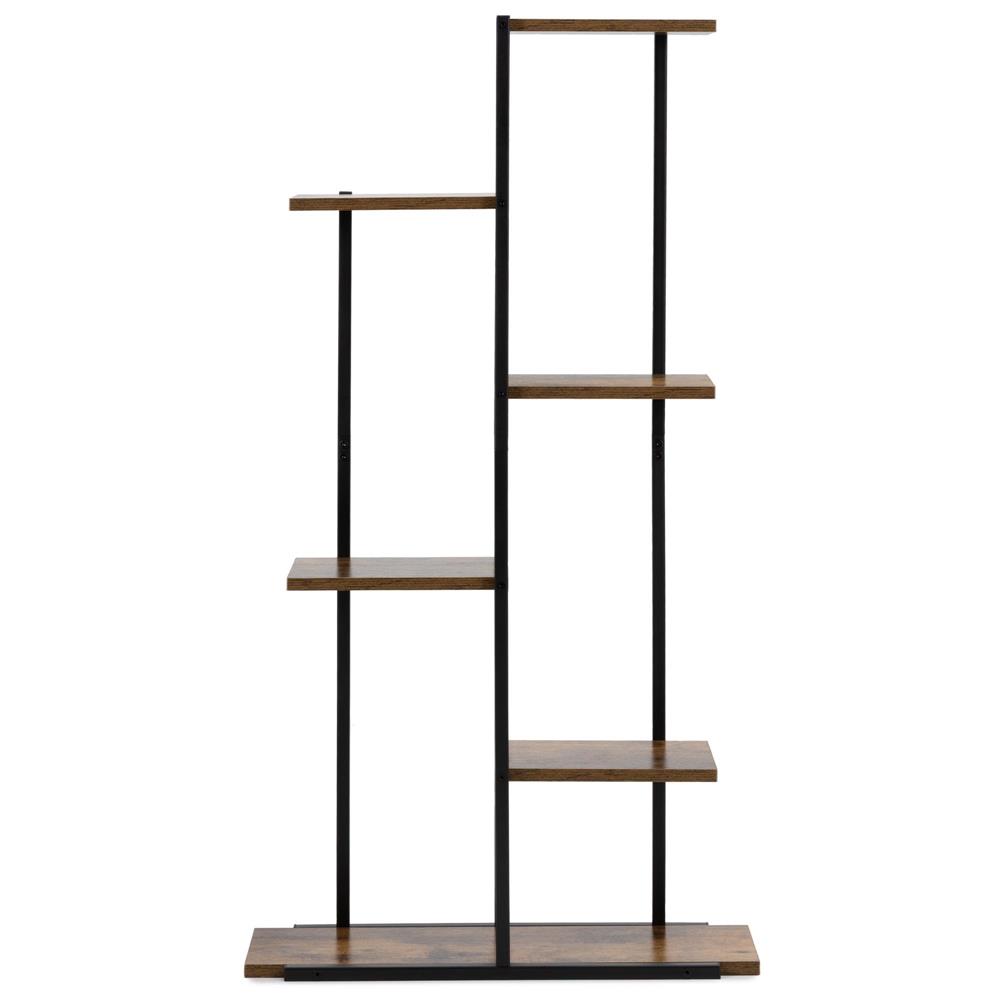 Fém és MDF polcos állvány 6 polccal, 60x20x113 cm, fekete és barna - Image 7