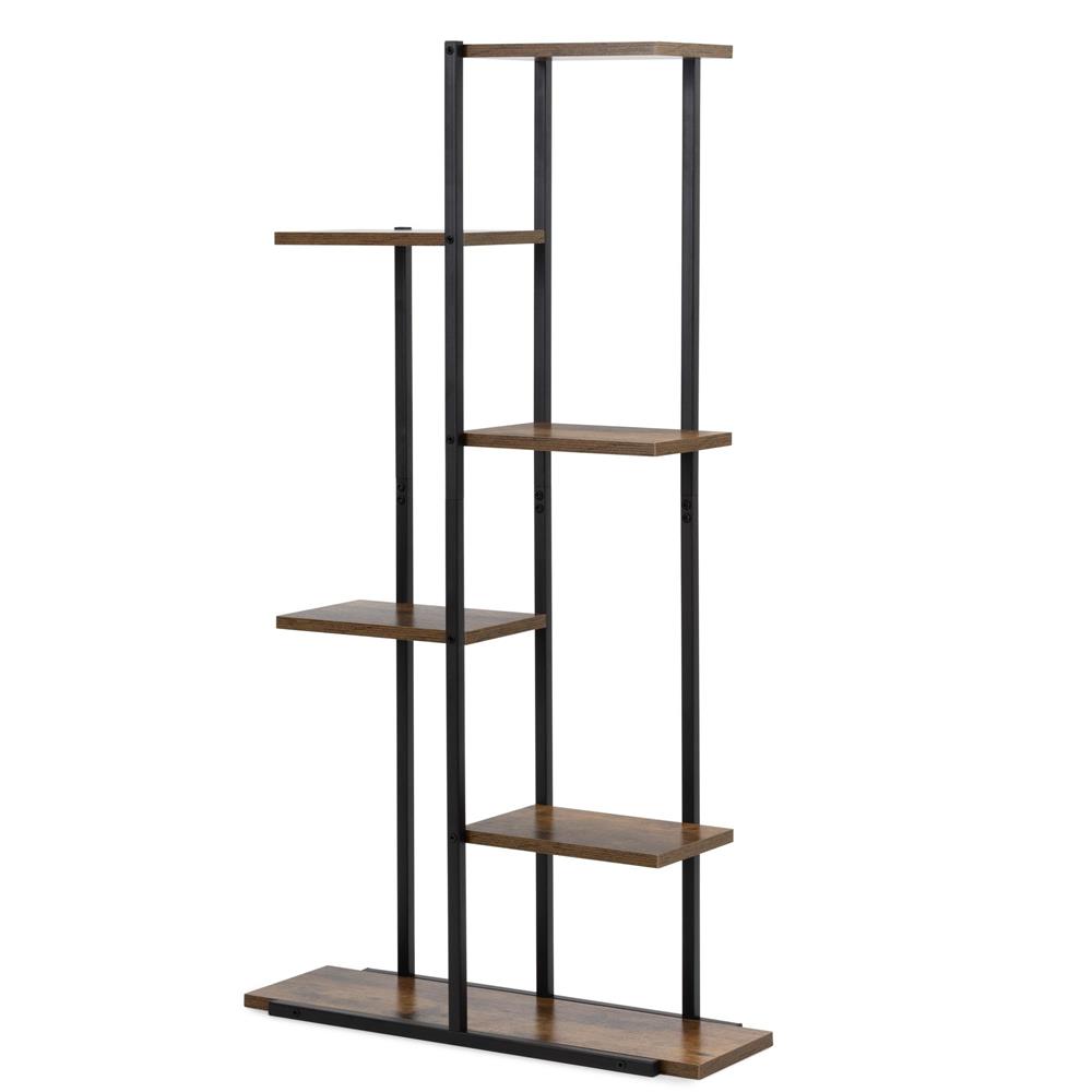 Fém és MDF polcos állvány 6 polccal, 60x20x113 cm, fekete és barna - Image 8