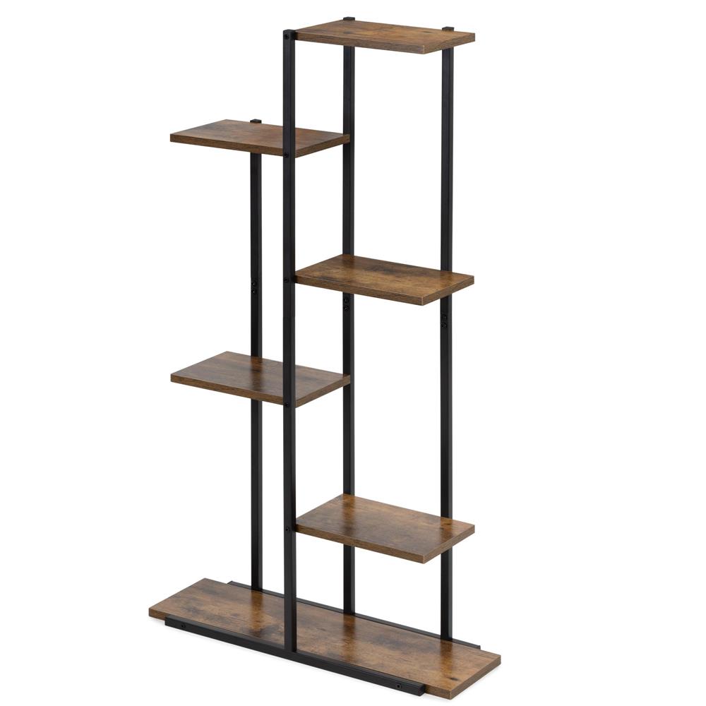 Fém és MDF polcos állvány 6 polccal, 60x20x113 cm, fekete és barna - Image 9