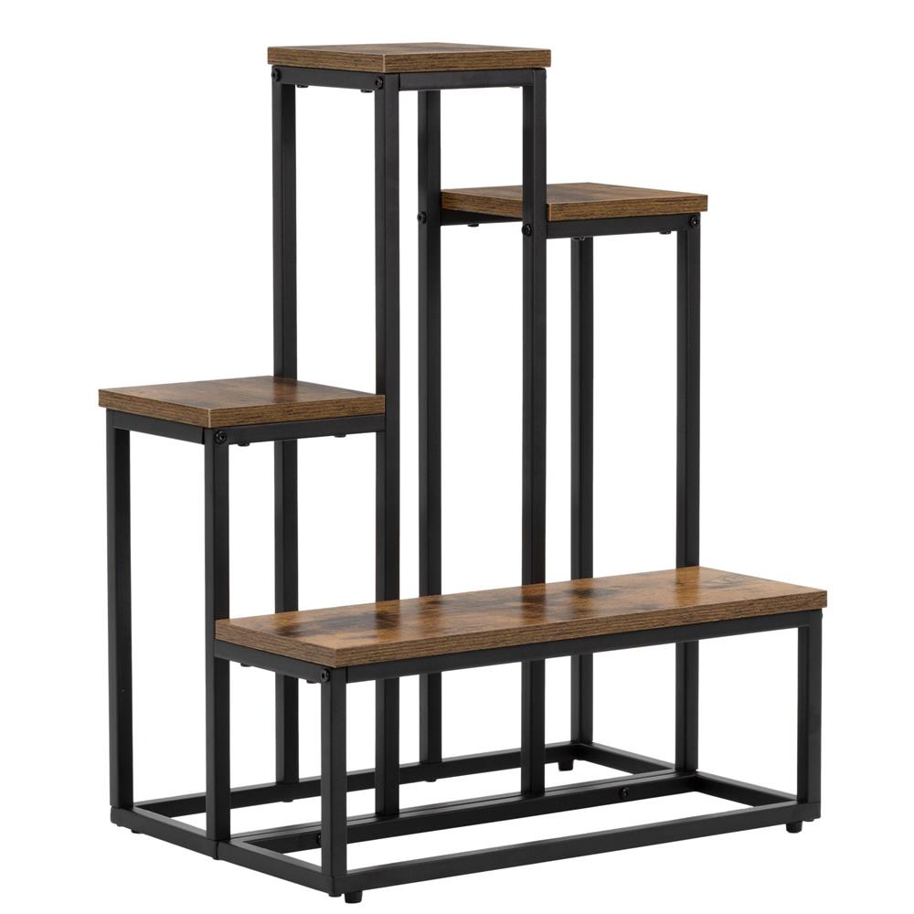 Fém és MDF polcos állvány 4 polccal, 51x34x67 cm, fekete és barna - Image 4