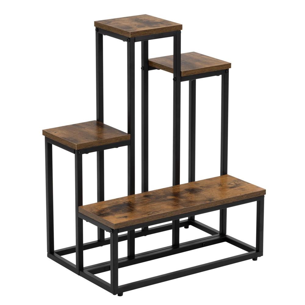 Fém és MDF polcos állvány 4 polccal, 51x34x67 cm, fekete és barna
