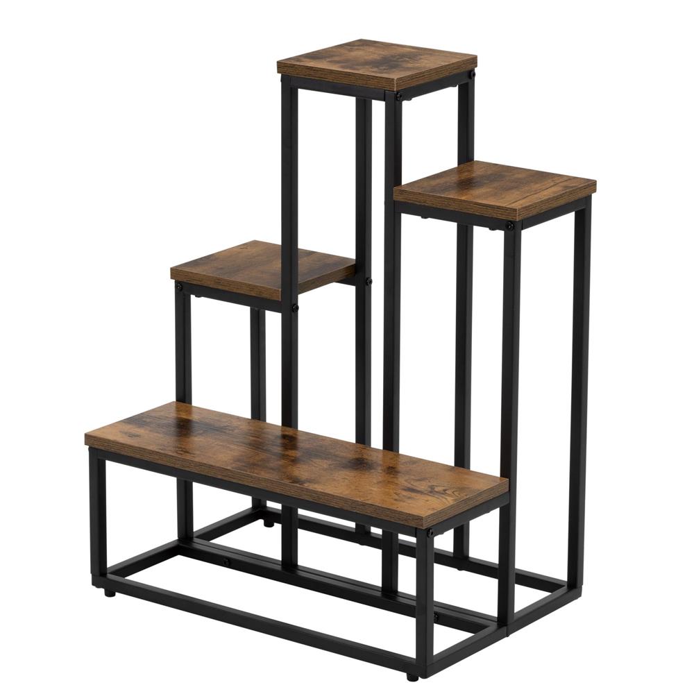 Fém és MDF polcos állvány 4 polccal, 51x34x67 cm, fekete és barna - Image 5