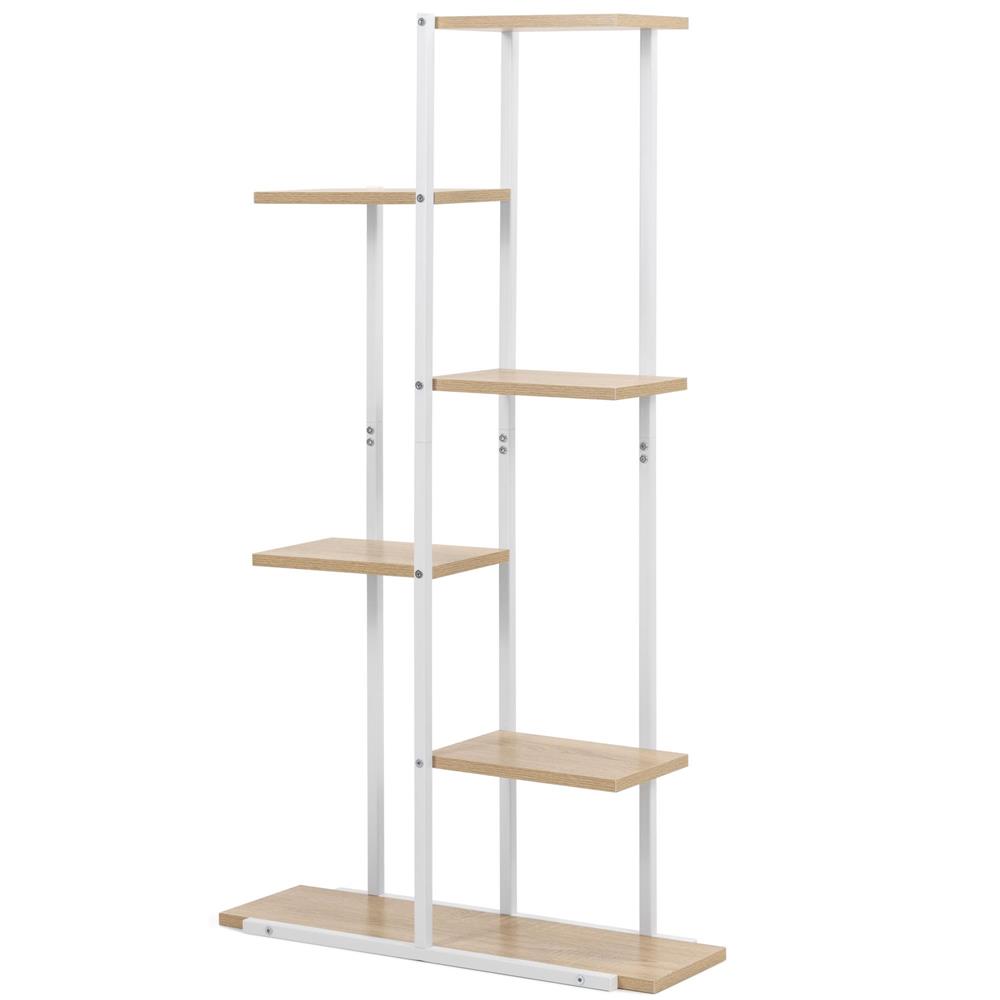 Fém és MDF polcos állvány 6 polccal, 60x20x113 cm, fehér és barna - Image 10