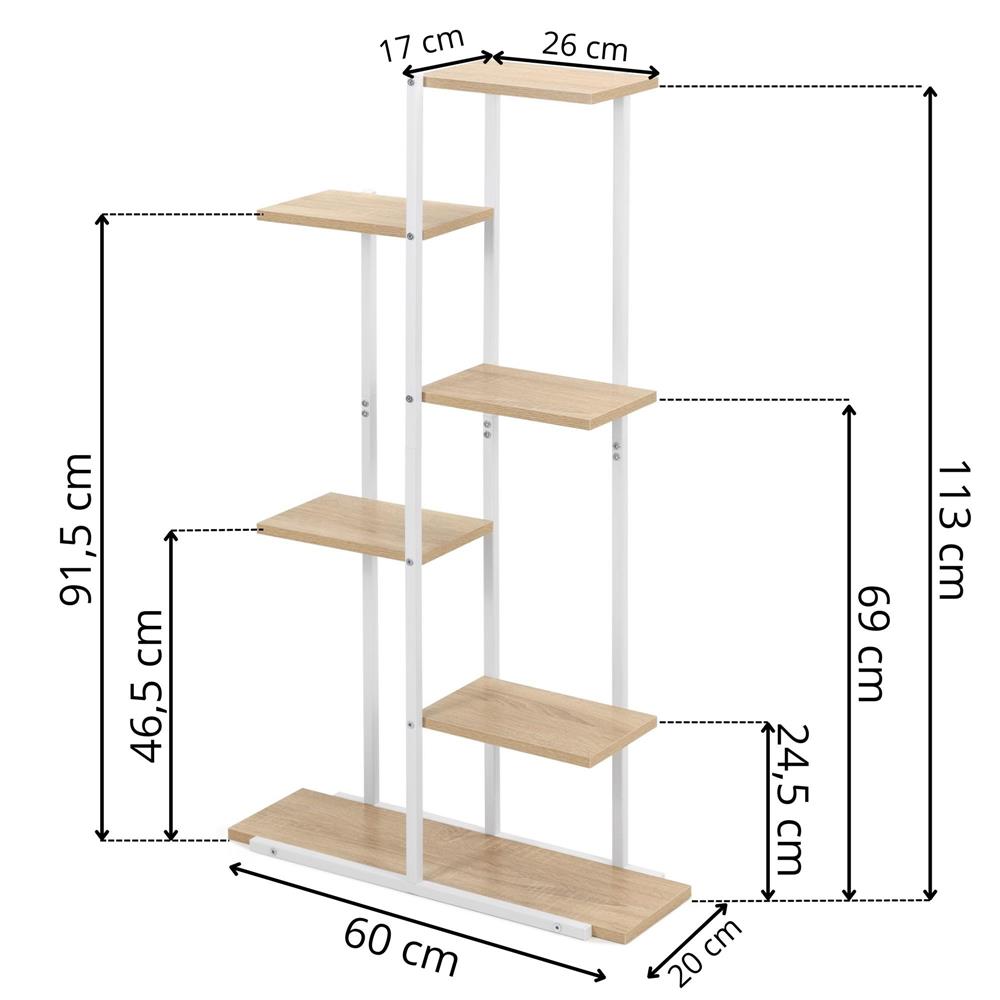 Fém és MDF polcos állvány 6 polccal, 60x20x113 cm, fehér és barna - Image 17