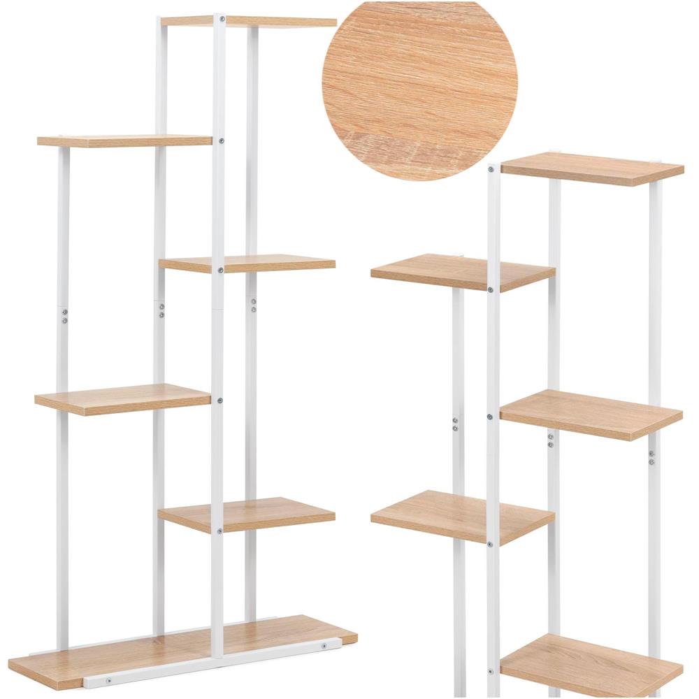 Fém és MDF polcos állvány 6 polccal, 60x20x113 cm, fehér és barna - Image 6