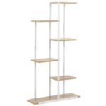 Fém és MDF polcos állvány 6 polccal, 60x20x113 cm, fehér és barna