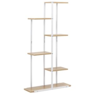 Fém és MDF polcos állvány 6 polccal, 60x20x113 cm, fehér és barna