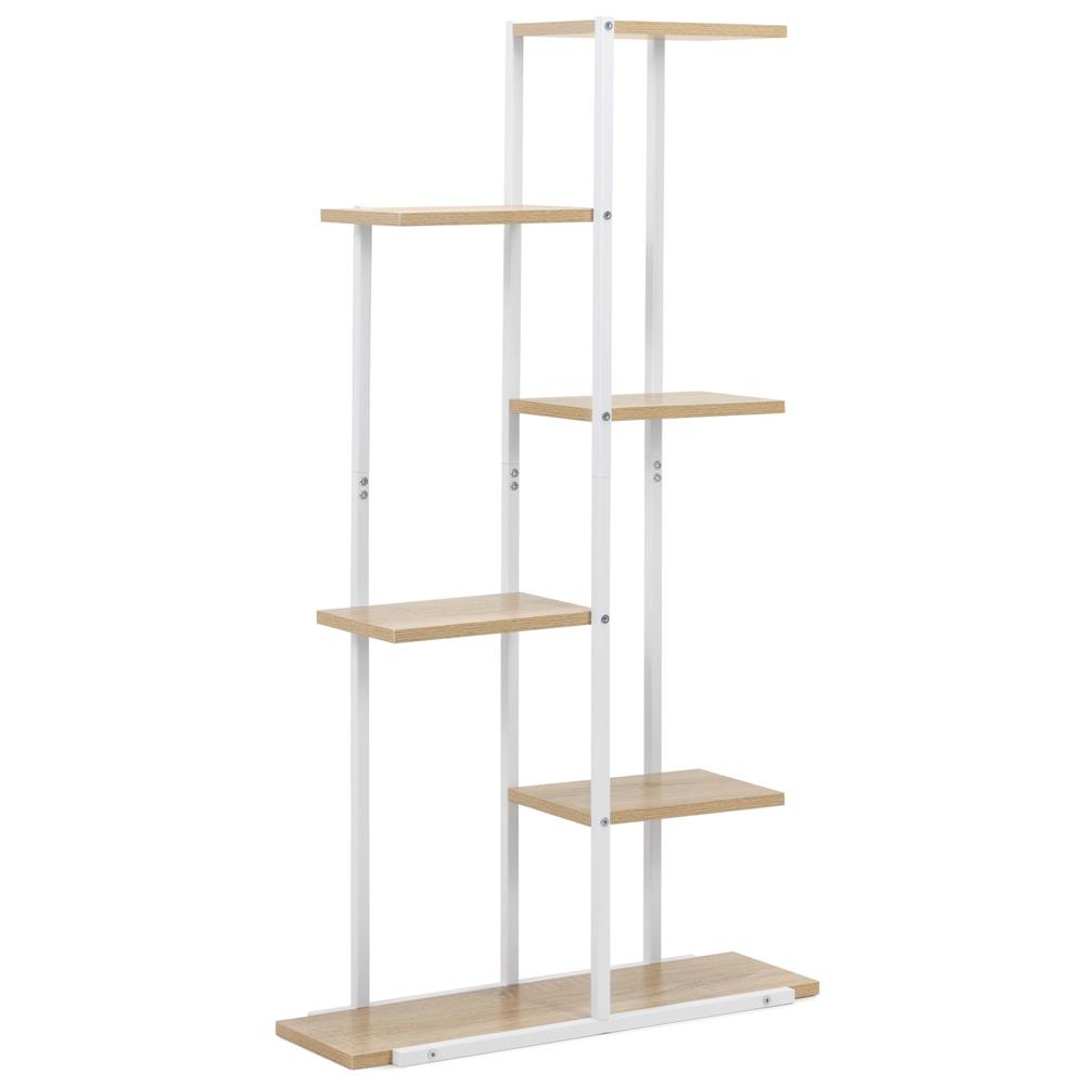 Fém és MDF polcos állvány 6 polccal, 60x20x113 cm, fehér és barna