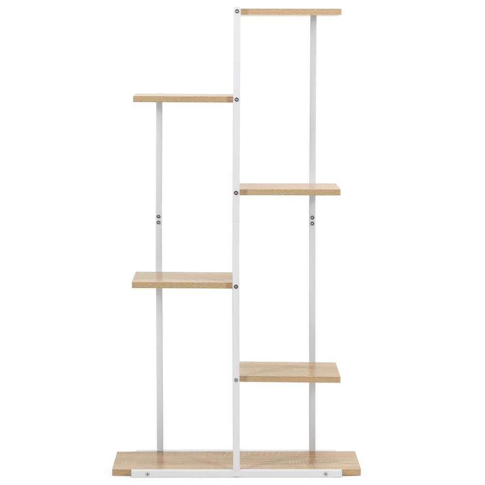 Fém és MDF polcos állvány 6 polccal, 60x20x113 cm, fehér és barna - Image 9