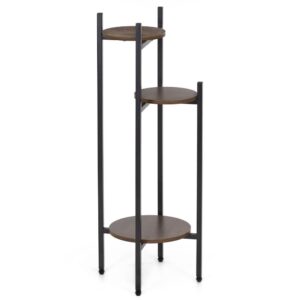Virágtartó állvány, kerek, 3 polccal, fém és MDF szerkezet, 32x32x81 cm, fekete