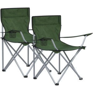 SONGMICS 2 db összecsukható kempingszék készlet italtartóval, hordtáskával, 52 × 84 × 81 cm, 120 kg teherbírás, zöld