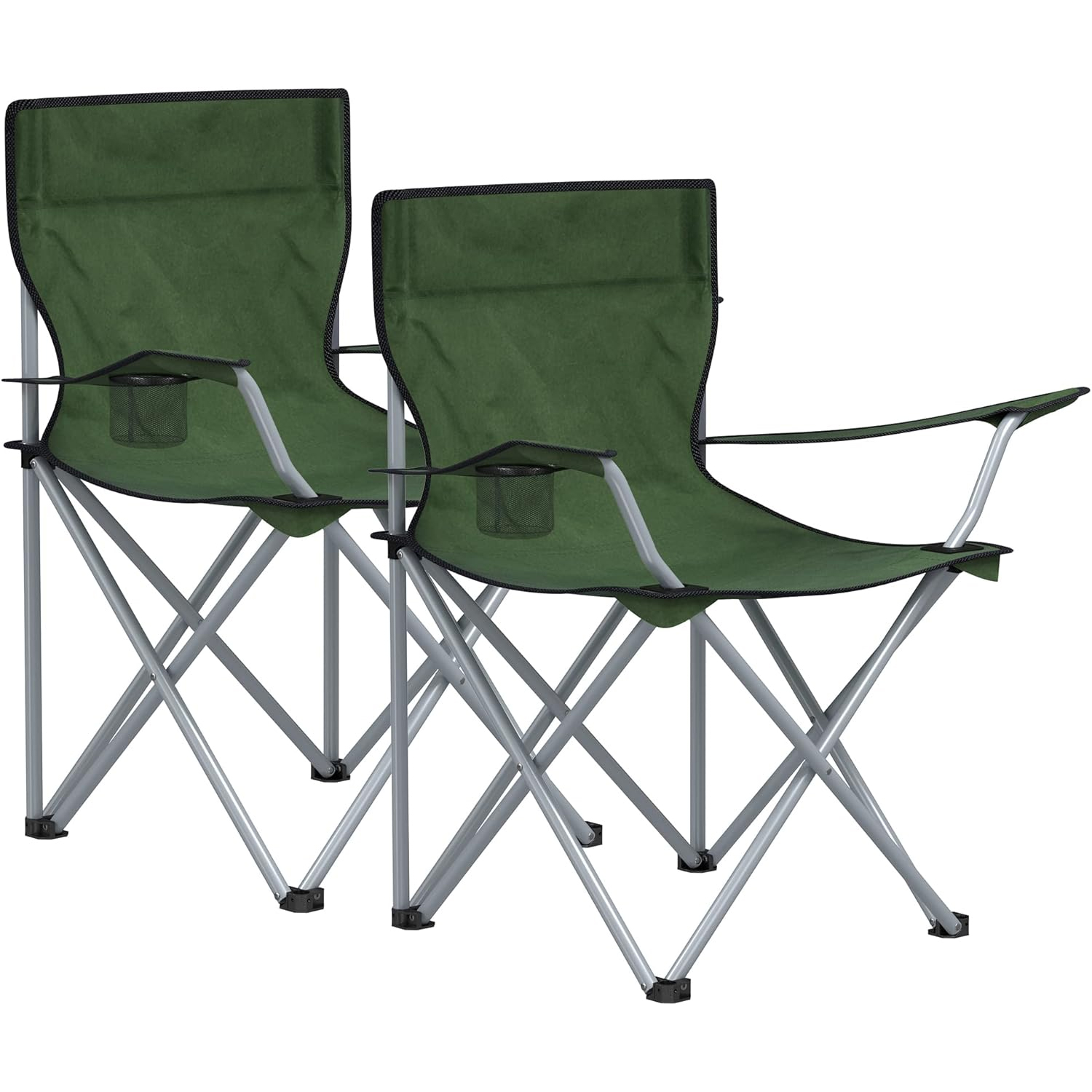 SONGMICS 2 db összecsukható kempingszék készlet italtartóval, hordtáskával, 52 × 84 × 81 cm, 120 kg teherbírás, zöld