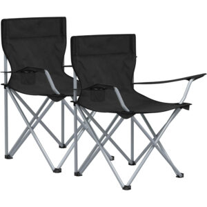 SONGMICS 2 db összecsukható kempingszék készlet italtartóval, hordtáskával, 52 × 84 × 81 cm, 120 kg teherbírás, fekete