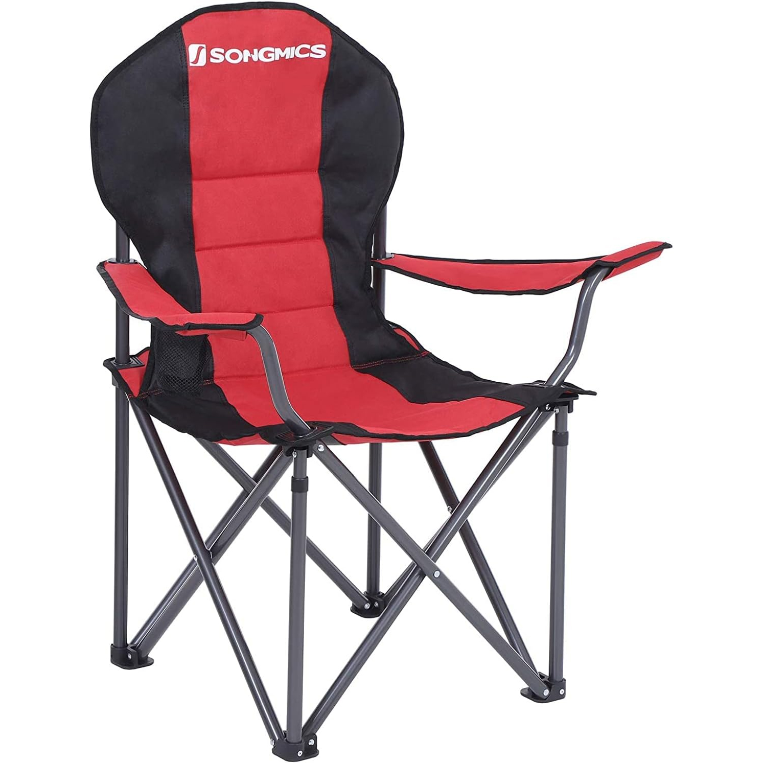 SONGMICS Összecsukható kempingszék párnázott ülőfelülettel, italtartóval és hordtáskával, 250 kg teherbírással, 90 × 55 × 102 cm, piros