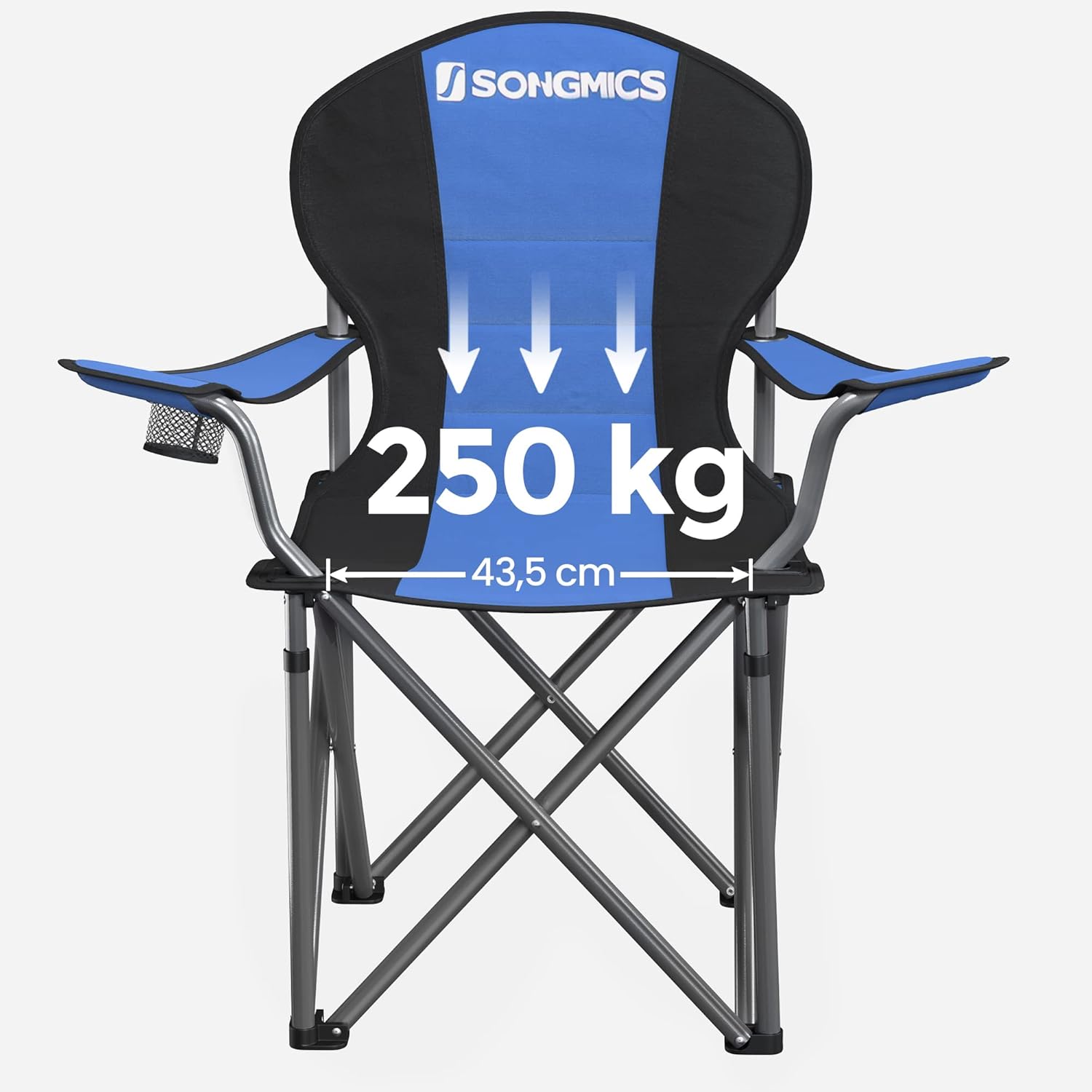 SONGMICS Összecsukható kempingszék párnázott ülőfelülettel, italtartóval és hordtáskával, 250 kg teherbírással, 90 × 55 × 102 cm, kék - Image 5