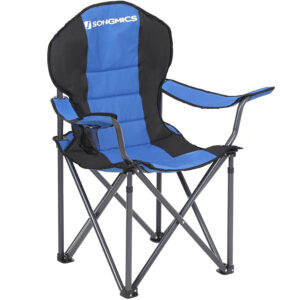 SONGMICS Összecsukható kempingszék párnázott ülőfelülettel, italtartóval és hordtáskával, 250 kg teherbírással, 90 × 55 × 102 cm, kék