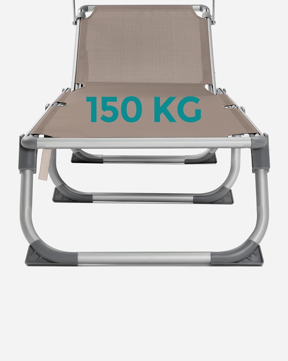 SONGMICS Összecsukható napozóágy napellenzővel, 5 fokozatban állítható háttámlával, legfeljebb 150 kg teherbírással, 193 × 55 × 31 cm, taupe - Image 9
