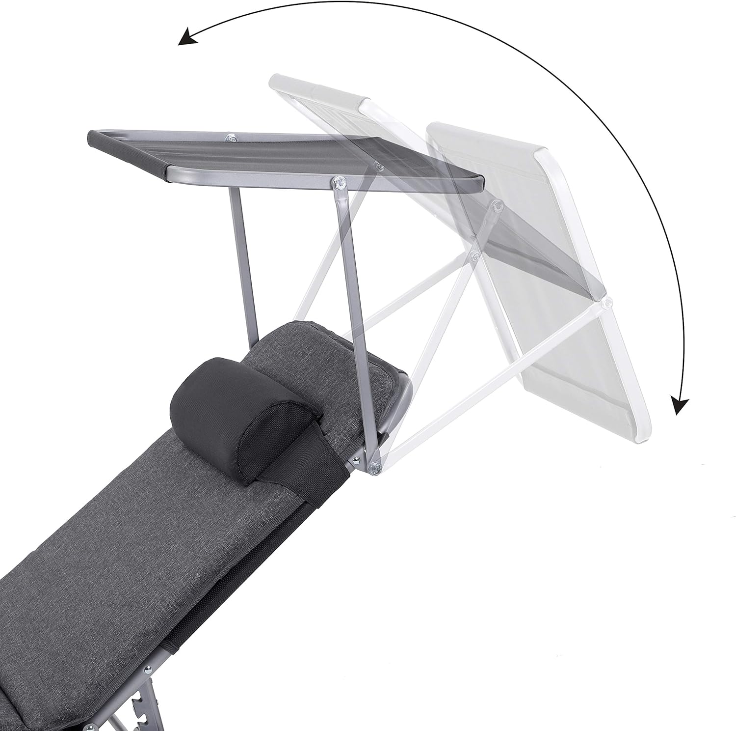 SONGMICS Összecsukható napozóágy matraccal, napellenzővel és fejpárnával, 4 fokozatban állítható háttámlával, legfeljebb 150 kg teherbírással, 193 × 53 × 30 cm, szürke - Image 5