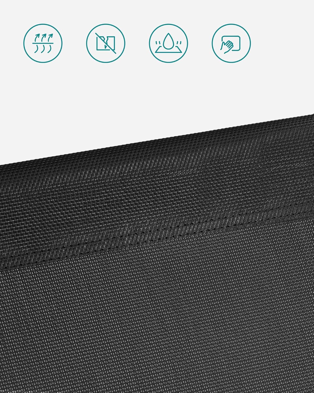 SONGMICS Összecsukható napozóágy napellenzővel és fejpárnával, 4 fokozatban állítható háttámlával, legfeljebb 150 kg teherbírással, 200 × 71 × 38 cm, fekete - Image 6