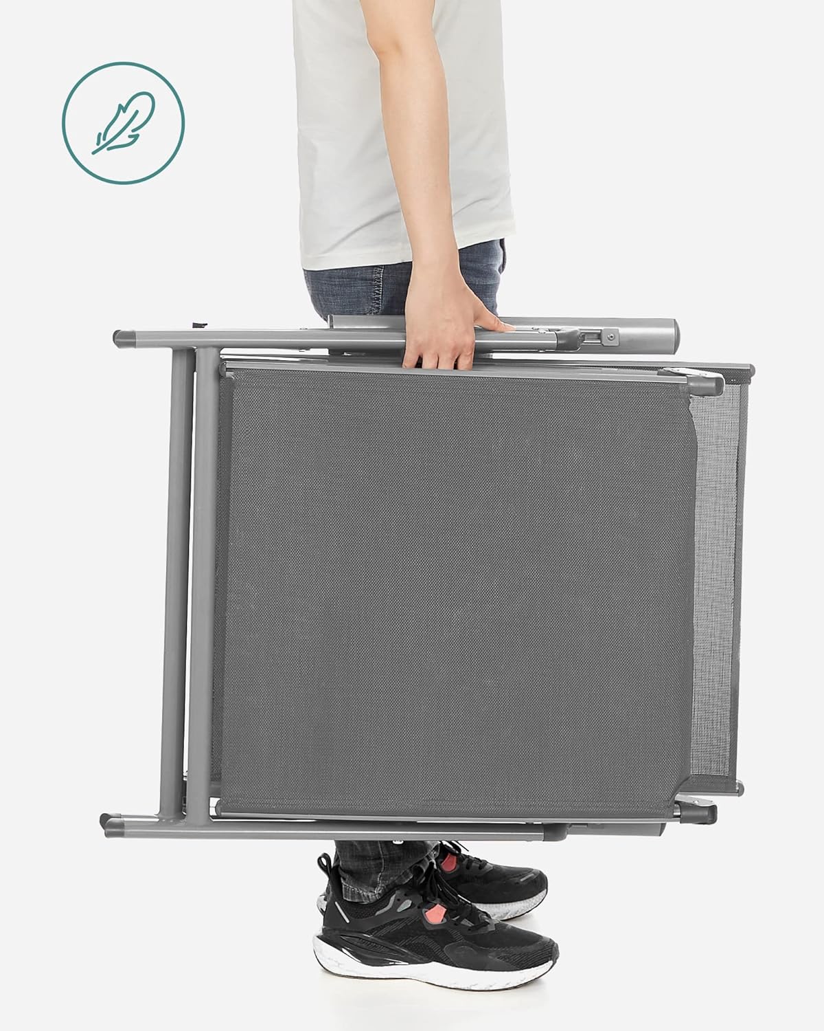 SONGMICS Összecsukható napozóágy vastag matraccal és fejpárnával, állítható háttámlával, legfeljebb 150 kg teherbírással, 183 × 60 × 39 cm, szürke - Image 8