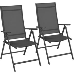 SONGMICS 2 db összecsukható kerti szék készlet, 8 fokozatban állítható háttámlával, 150 kg teherbírással, 56 × 70 × 106 cm, fekete