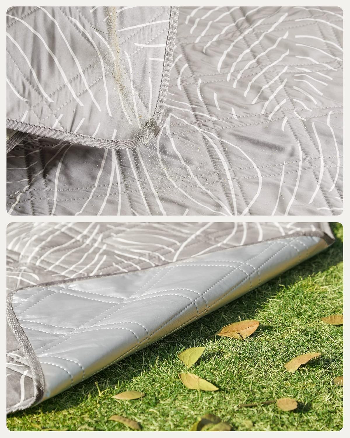 SONGMICS Vízálló pikniktakaró 200 × 200 cm, rögzítő cövekekkel, összecsukható, mosható, többrétegű, khaki trópusi mintával - Image 3
