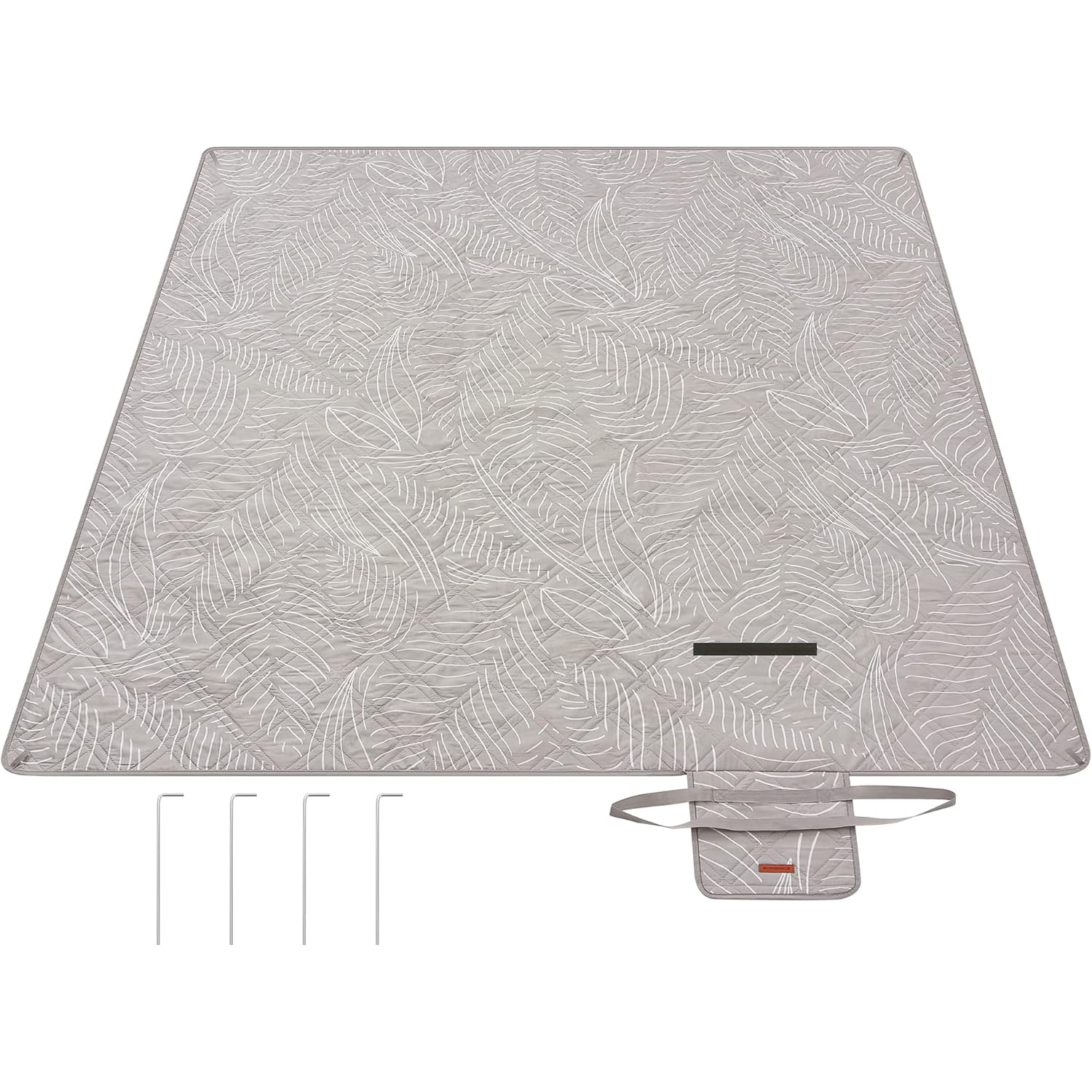 SONGMICS Vízálló pikniktakaró 200 × 200 cm, rögzítő cövekekkel, összecsukható, mosható, többrétegű, khaki trópusi mintával