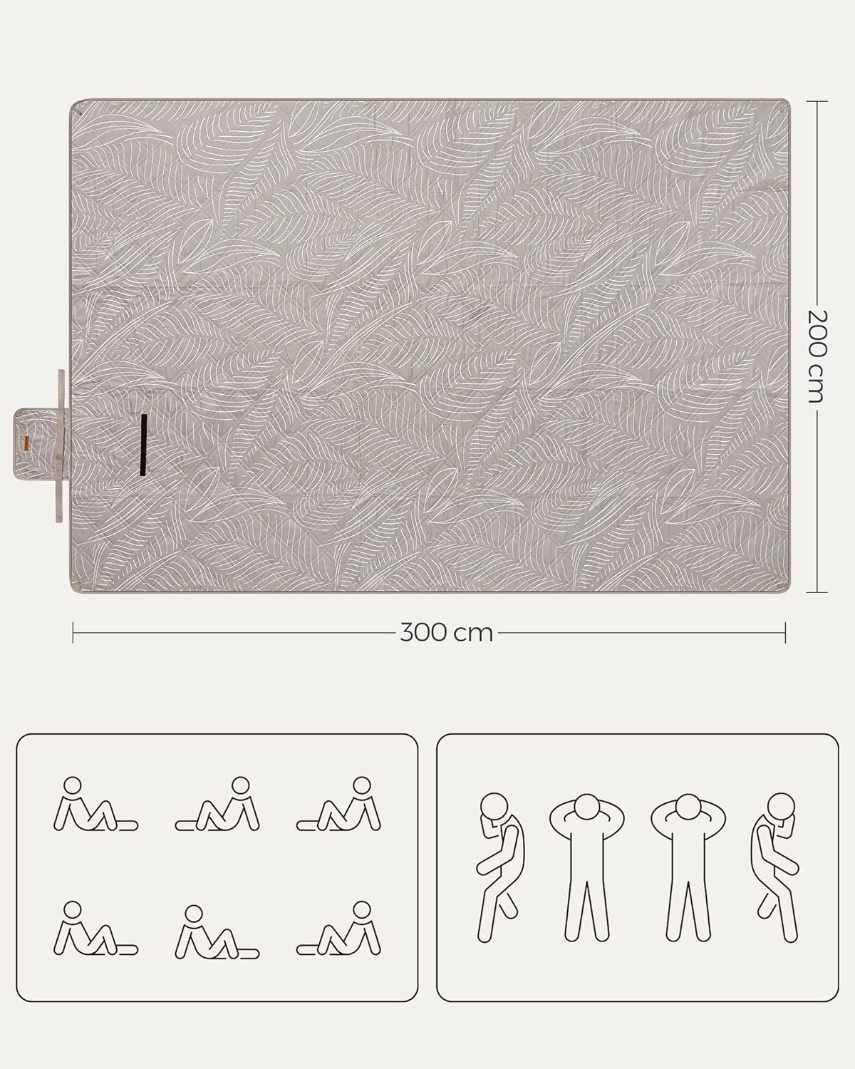 SONGMICS Vízálló pikniktakaró 300 × 200 cm, rögzítő cövekekkel, összecsukható, mosható, többrétegű, khaki trópusi mintával - Image 5