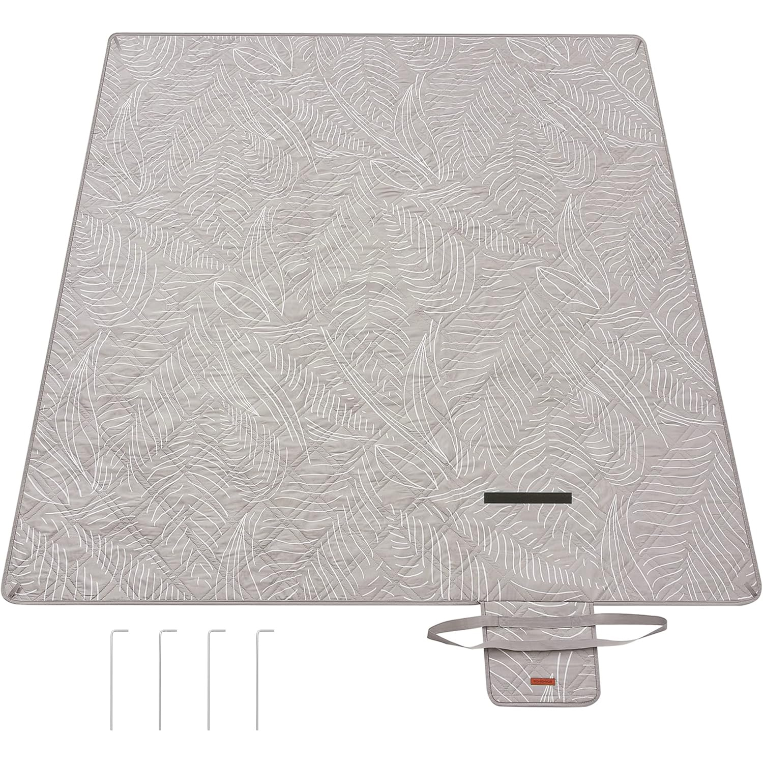 SONGMICS Vízálló pikniktakaró 300 × 200 cm, rögzítő cövekekkel, összecsukható, mosható, többrétegű, khaki trópusi mintával