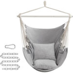 SONGMICS Függő fotel függőágy kivitelben, 2 párnával, lánccal és karabinerrel, 150 × 128 cm, szürke