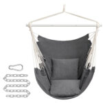 SONGMICS Függő fotel függőágy kivitelben, 2 párnával, lánccal és karabinerrel, 150 × 128 cm, sötétszürke