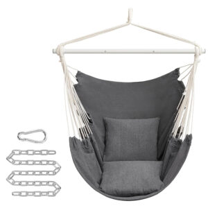 SONGMICS Függő fotel függőágy kivitelben, 2 párnával, lánccal és karabinerrel, 150 × 128 cm, sötétszürke