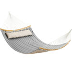 SONGMICS Kétszemélyes függőágy ívelt bambusz merevítőrudakkal, párnával, legfeljebb 225 kg teherbírással, 200 × 140 cm, szürke