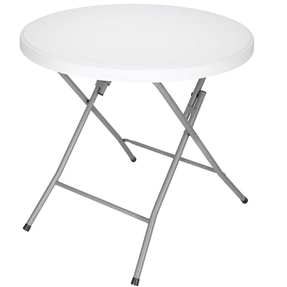 Összecsukható kerek asztal kertbe vagy cateringhez, 75x80 cm, HDPE és fém, fehér