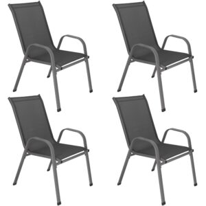 4 db-os kerti székkészlet karfával, acél váz és textilén ülőfelület, 53x72x92 cm, szürke