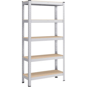 SONGMICS moduláris fémvázas tárolópolc, 5 polccal, 150x75x30 cm, teherbírás 650 kg, ezüst színű