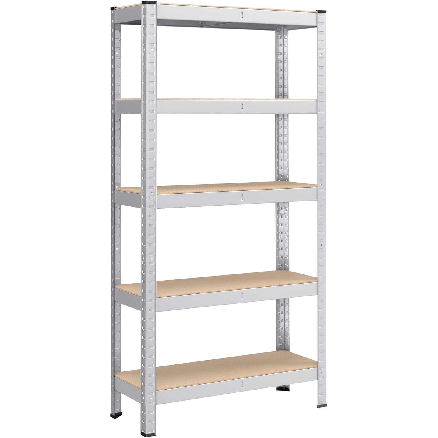 SONGMICS moduláris fémvázas tárolópolc, 5 polccal, 150x75x30 cm, teherbírás 650 kg, ezüst színű