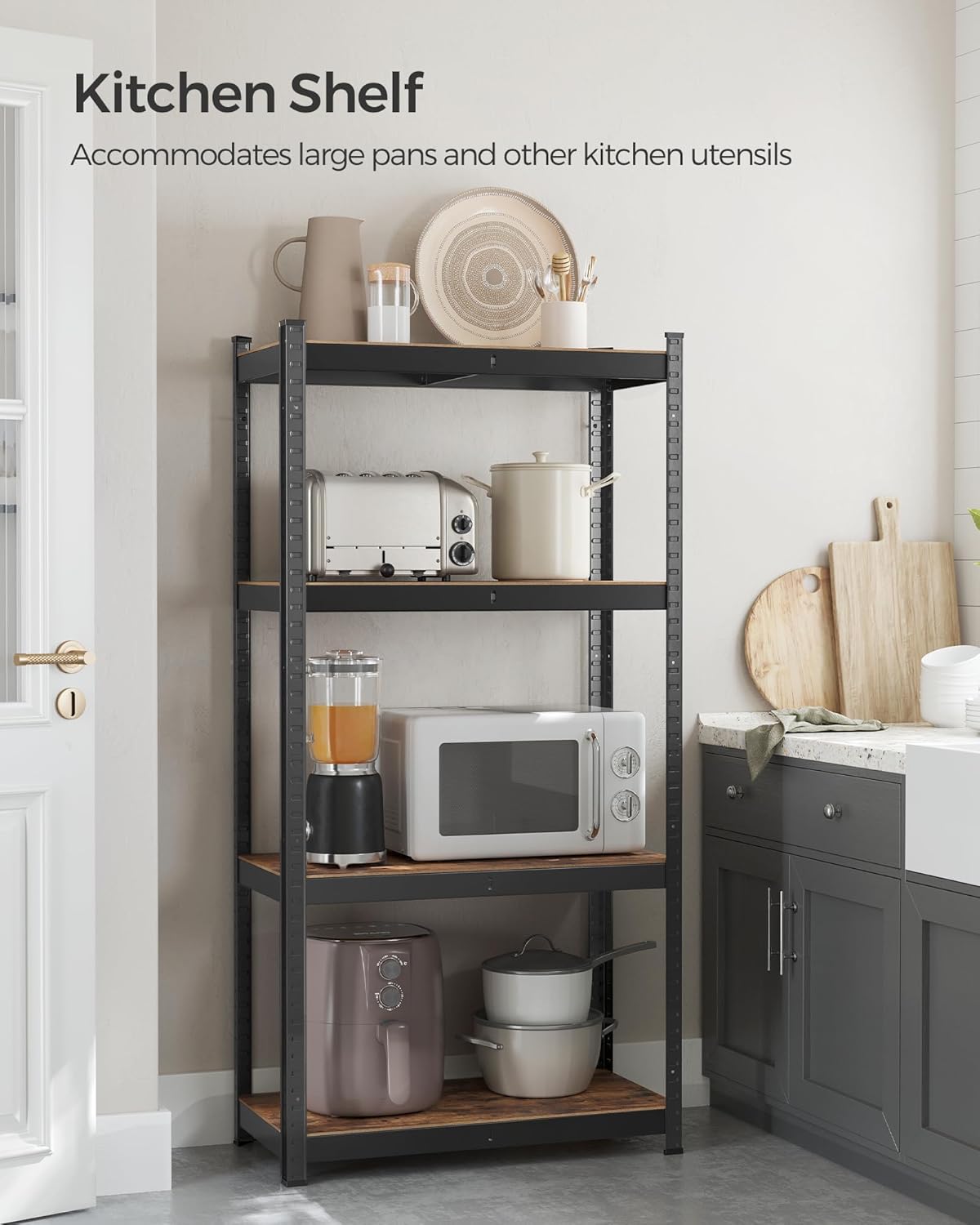 SONGMICS fém tárolópolc elegáns kivitelben, 5 szintes, állítható, 520 kg teherbírás, 40x80x160 cm, rusztikus barna és fekete - Image 5