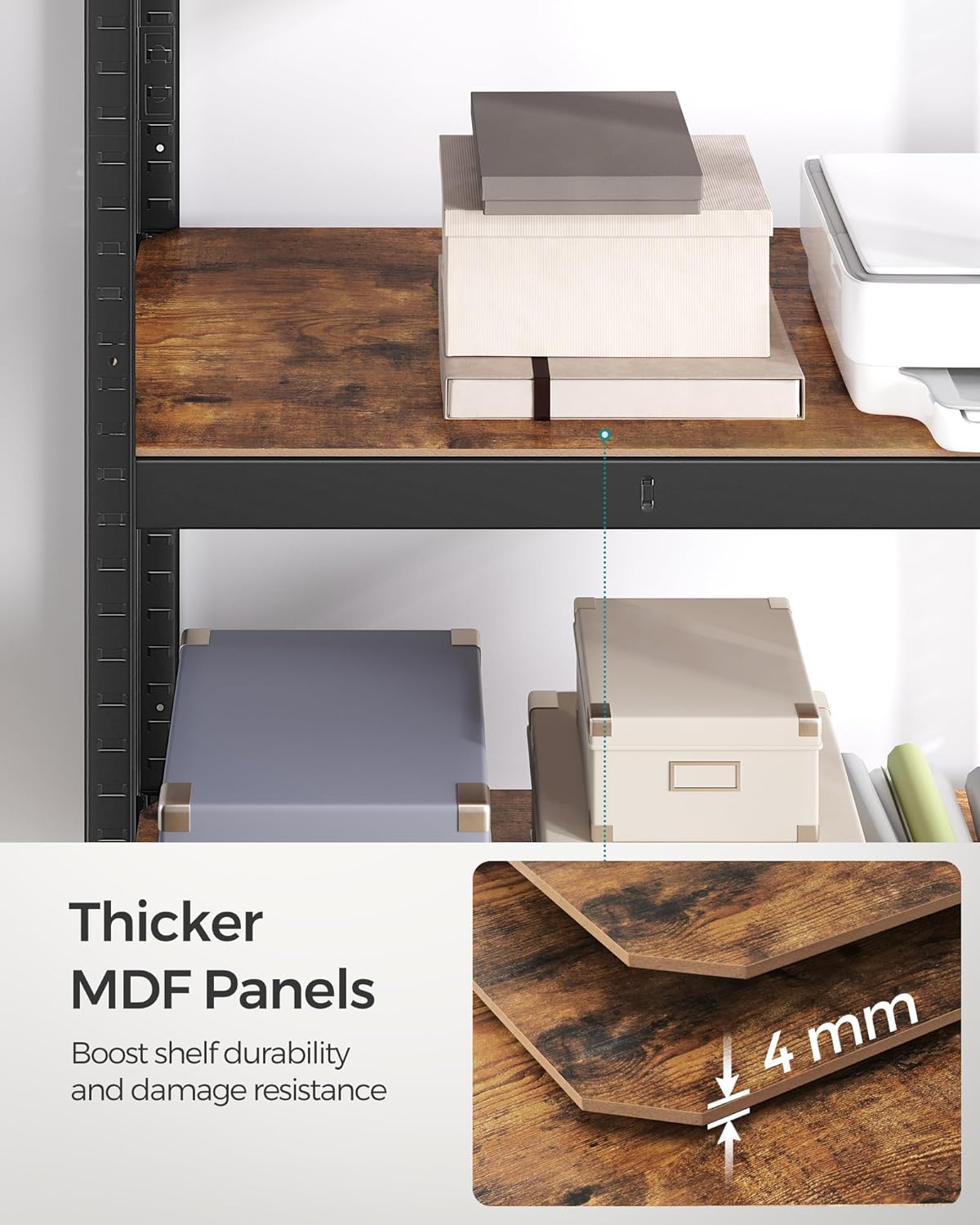 SONGMICS fém tárolópolc elegáns kivitelben, 5 szintes, állítható, 520 kg teherbírás, 40x80x160 cm, rusztikus barna és fekete - Image 8