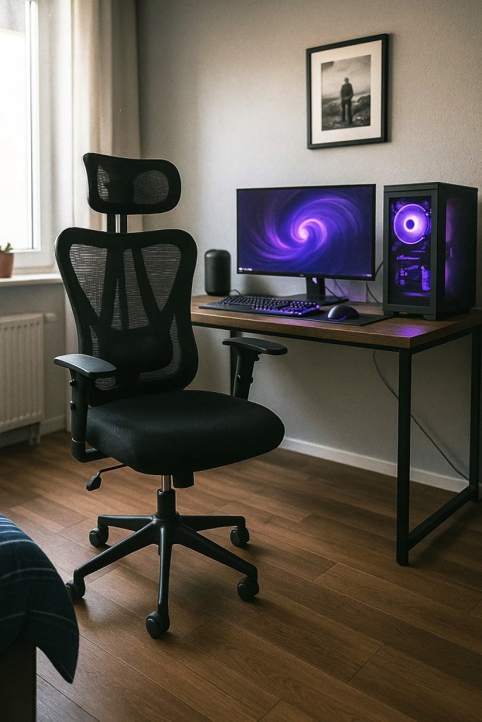 Ergonomikus irodai szék, állítható, deréktámasszal és fejtámlával, hálós szövettel, max. 120 kg, 50 x 50 x 126 cm, fekete - Image 10