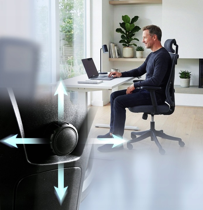 Ergonomikus irodai szék, állítható, deréktámasszal és fejtámlával, hálós szövettel, max. 120 kg, 50 x 50 x 126 cm, fekete - Image 11