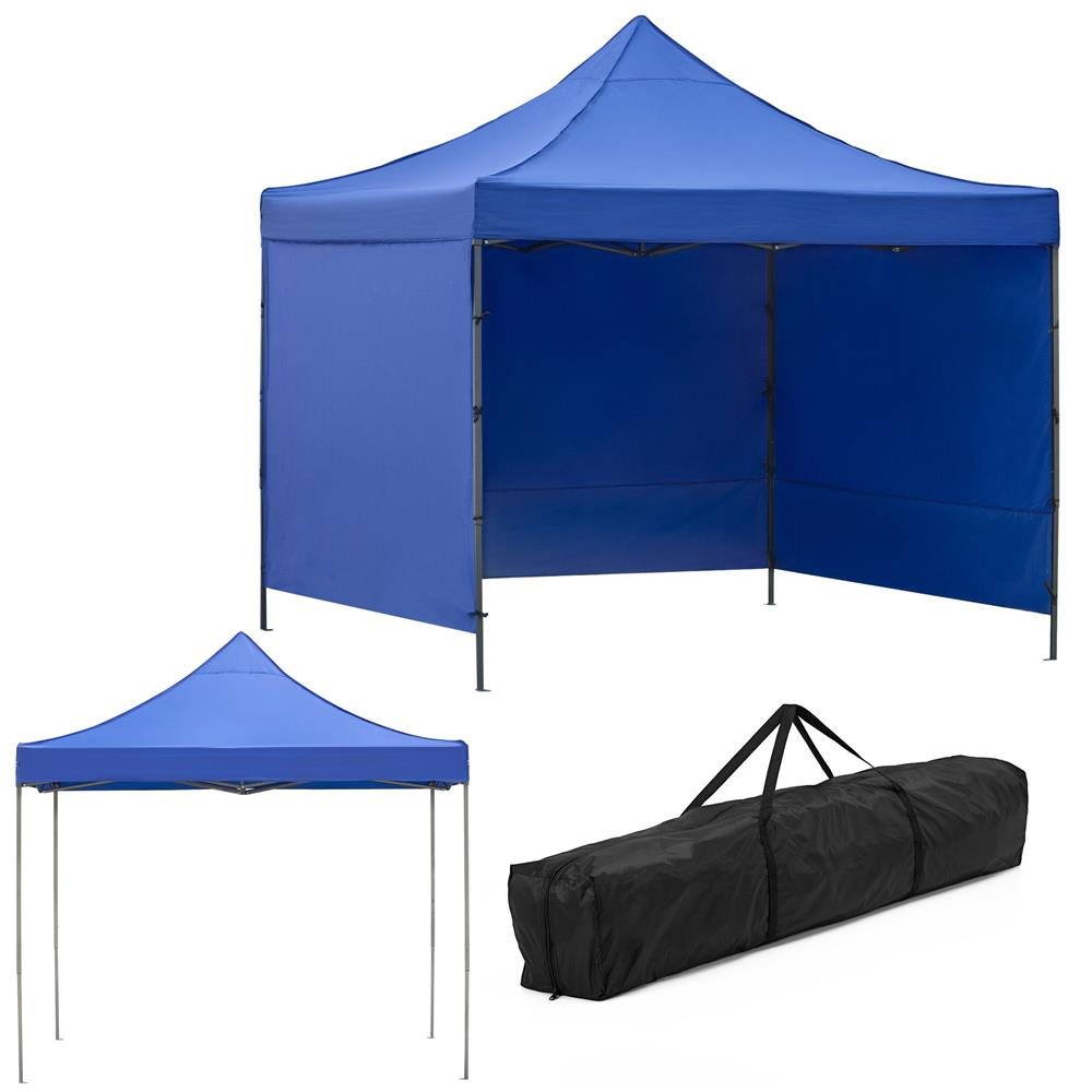 Összecsukható kerti pavilon 3x3 m, vízálló tetővel és 3 oldalfallal, fém szerkezettel, állítható magassággal, kék - Image 4