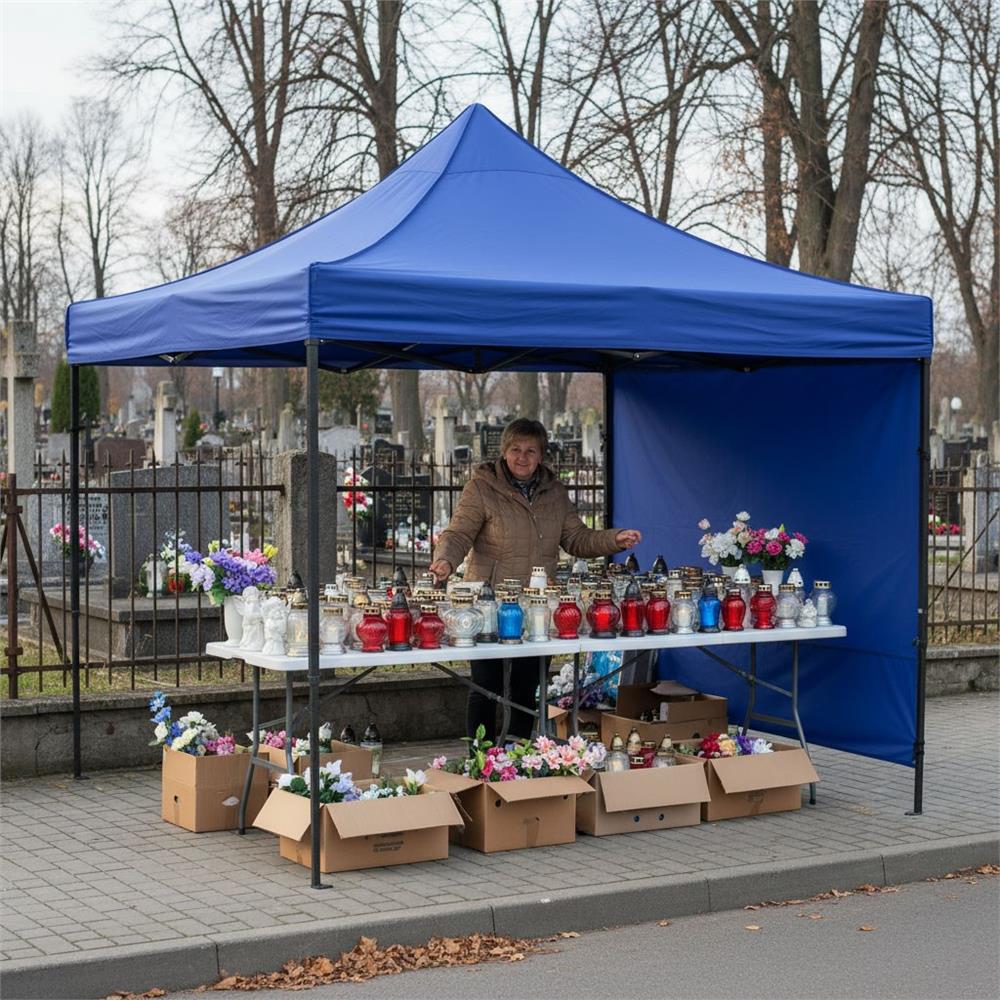 Összecsukható kerti pavilon 3x3 m, vízálló tetővel és 3 oldalfallal, fém szerkezettel, állítható magassággal, kék - Image 35