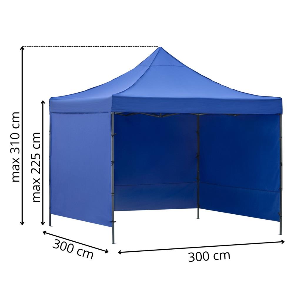 Összecsukható kerti pavilon 3x3 m, vízálló tetővel és 3 oldalfallal, fém szerkezettel, állítható magassággal, kék - Image 36