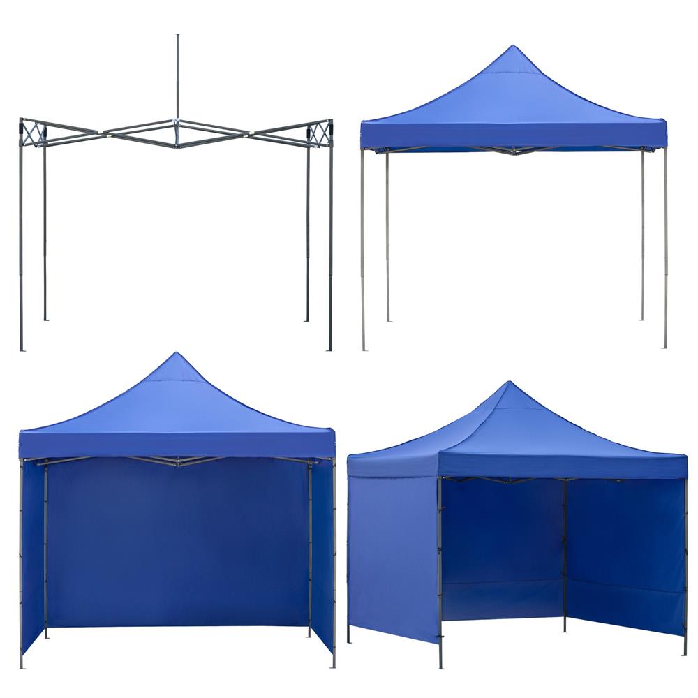 Összecsukható kerti pavilon 3x3 m, vízálló tetővel és 3 oldalfallal, fém szerkezettel, állítható magassággal, kék - Image 5