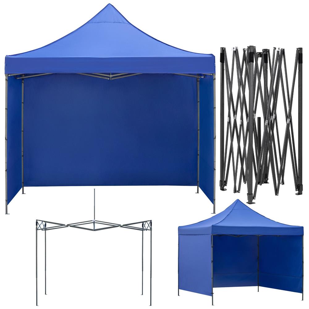 Összecsukható kerti pavilon 3x3 m, vízálló tetővel és 3 oldalfallal, fém szerkezettel, állítható magassággal, kék - Image 7