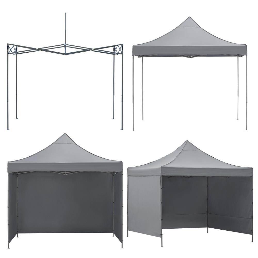 Összecsukható kerti pavilon 3 x 3 m, vízálló tetővel és 3 oldalfallal, fémvázzal, állítható magassággal, szürke - Image 4
