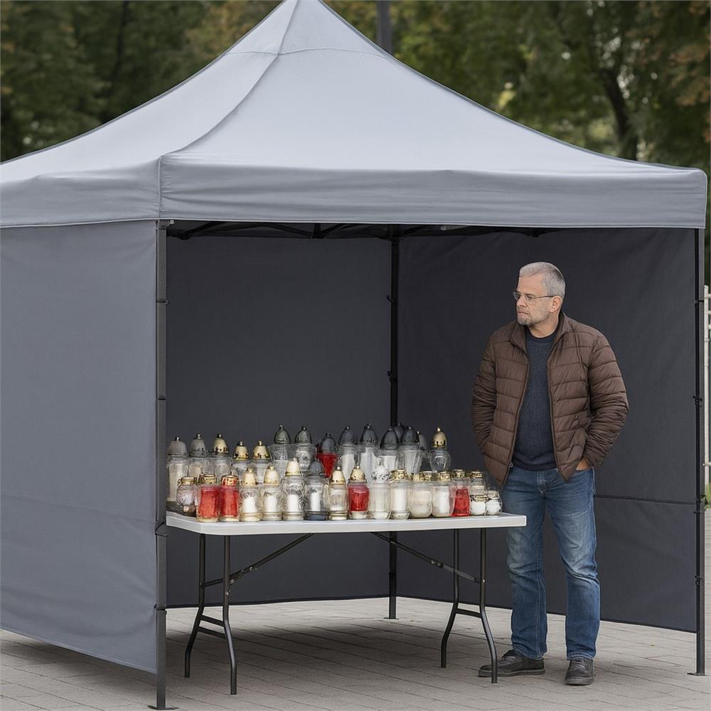 Összecsukható kerti pavilon 3 x 3 m, vízálló tetővel és 3 oldalfallal, fémvázzal, állítható magassággal, szürke - Image 35