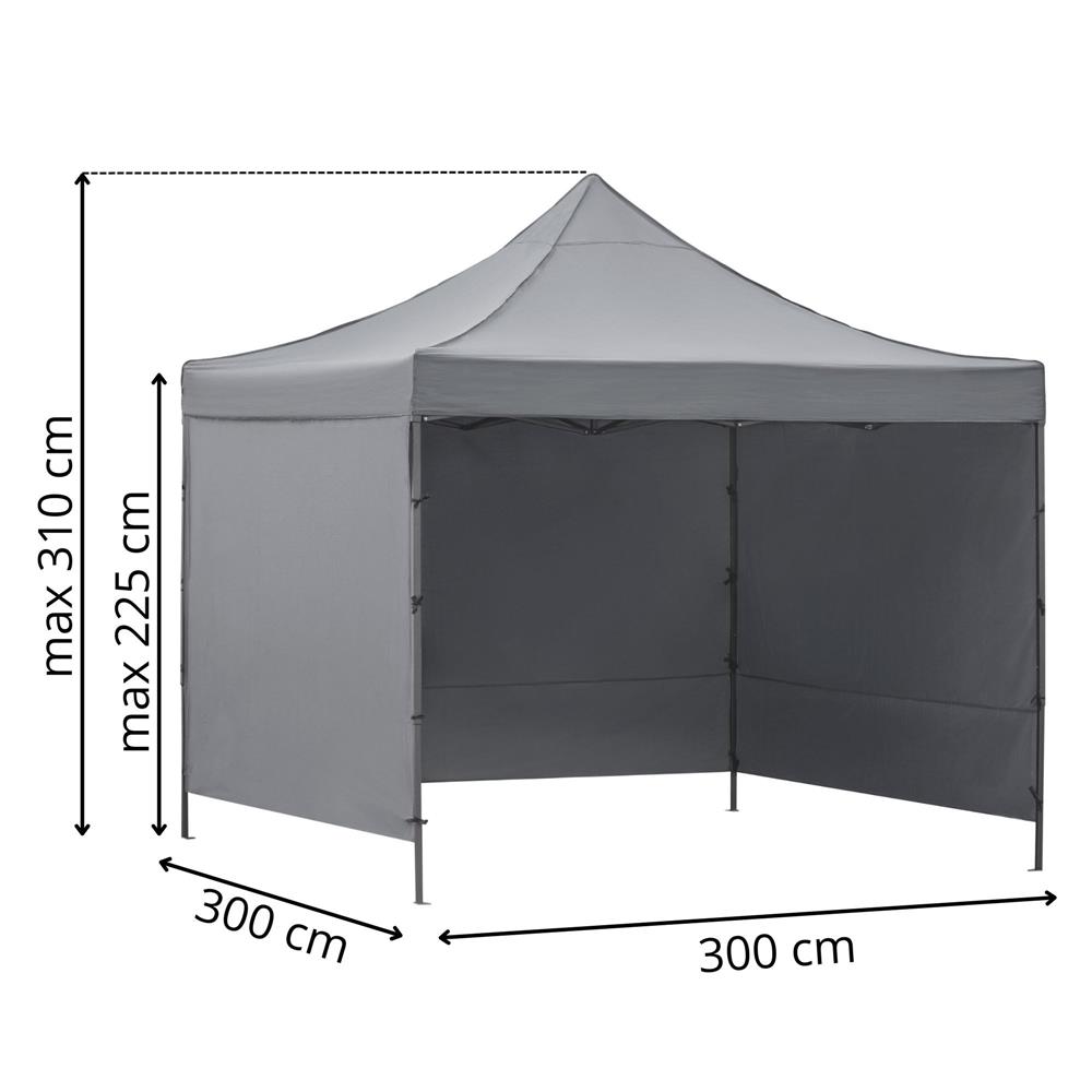 Összecsukható kerti pavilon 3 x 3 m, vízálló tetővel és 3 oldalfallal, fémvázzal, állítható magassággal, szürke - Image 42
