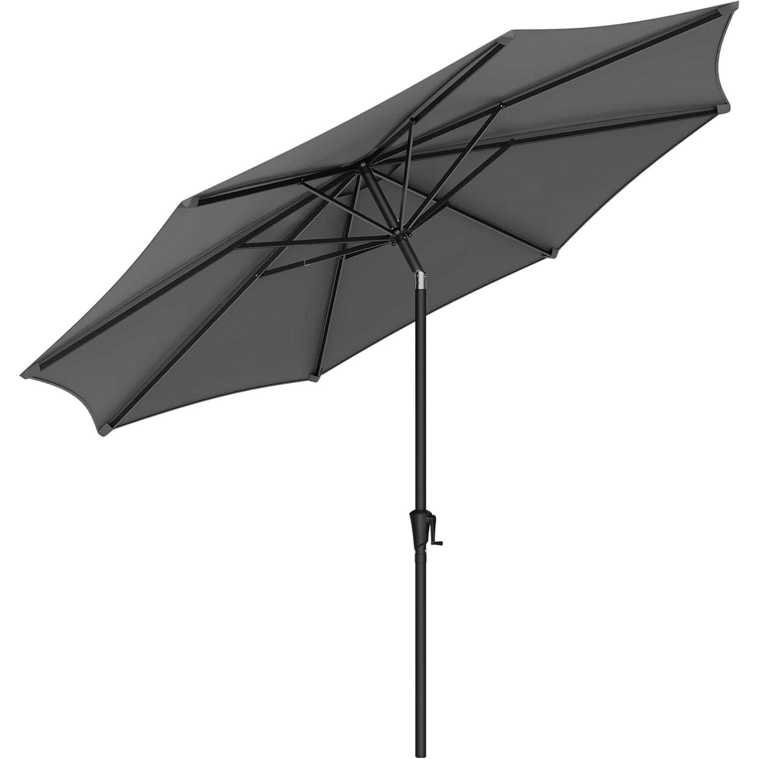 SONGMICS Kerti napernyő tekerőkarral, 330 cm, UPF 50+, 30°-ban dönthető, fém szerkezet 8 bordával, szürke - Image 6
